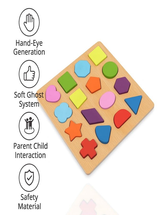 Fun4You Wooden Shapes Puzzle Board for Kids | Montessori Shape Sorter | 16-Piece Learning Jigsaw Puzzle | Early Educational Brain Development Toy for Toddlers (Ages 2+ Years) - Image 3